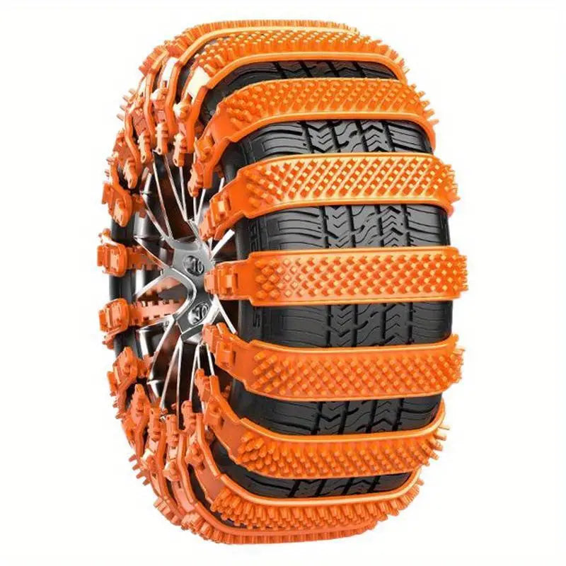プレミアム滑り止め冬用タイヤチェーン8個セット - 耐久性、防錆性、車、トラック、SUV用の簡単取り付け - 雪の条件での安全運転のための必須自動車アクセサリー