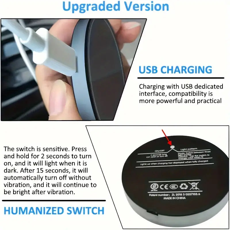 車内アクセサリー用 2個セット 蓄光カーカップコースターホルダー - 犬の爪模様、7色LEDアトモスフィアライト、USB充電、ABS素材、光&モーションセンサー付き、