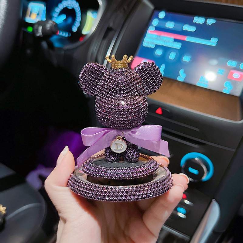 車載芳香剤|エッセンシャルオイルと併用可能・アロマ・かわいいクマ・ラインストーン・高級感・車のエアコン出風口に取り付ける・カーアクセサリー