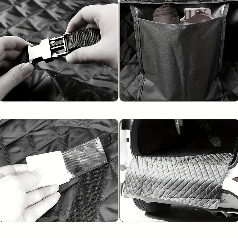 デラックス ペット カーシート カバー 3 つの収納ポケット付き - 耐久性のある防水性 犬 & 猫 ハンモック 後部座席保護用