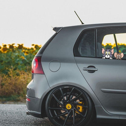 カーステッカー猫とマウストムジェリークリエイティブカートーンステッカーオートバイエレクトリックボディガラス装飾カーステッカー